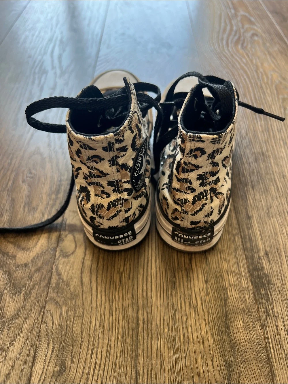 Converse Leopard Print High-Top Sneakers in Black & Tan